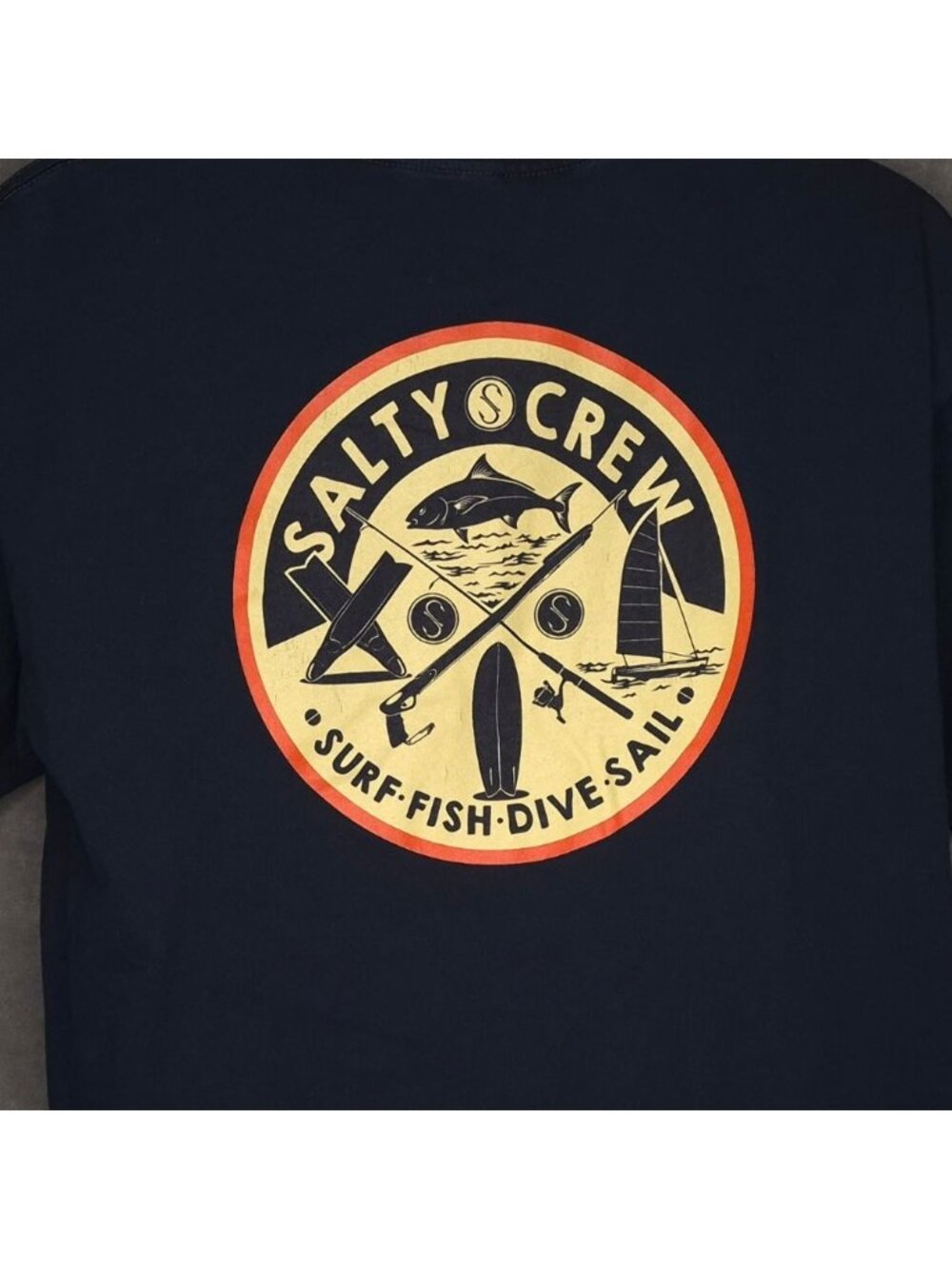 Salty Crew Mens Navy Graphic T-Shirt XL Surf Fish Dive Sail 100% Cotton